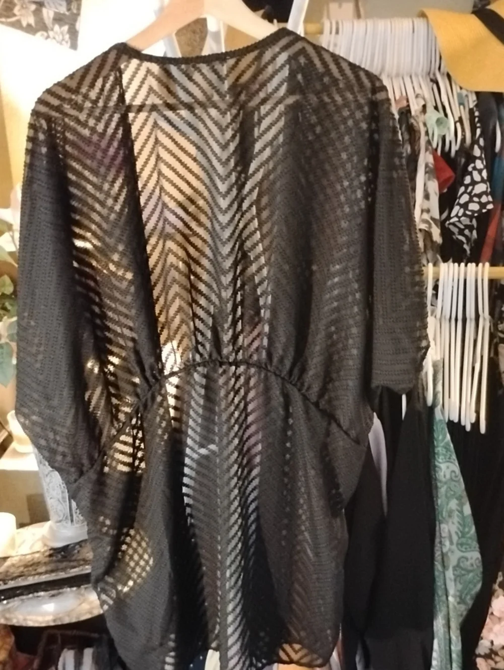 Maurices Black Sheer Patterned Kimono